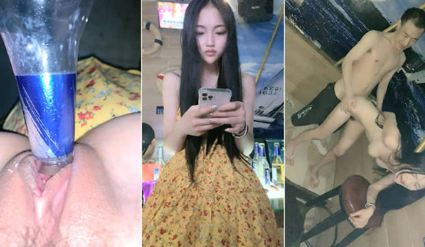 00后清纯女神级萌妹KTV赴约,碎花连衣裙少女感十足,KTV里边唱歌壹边拿啤酒瓶摩擦小茓}